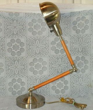 Vintage DESK LAMP Wood & SILVER METAL Adjustable OFFICE LIGHT Home Decor 3