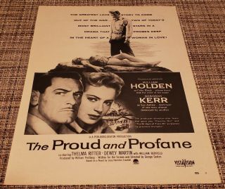 Vintage 1956 The Proud And The Profane Movie Ad Red Cross Wwii Holden Kerr 50 