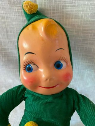 Large Vintage Rushton? Rubber Face Stuffed Sitting Elf Christmas Toy 22 