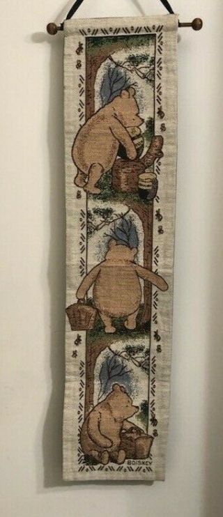 Vtg Disney Classic Winnie The Pooh Tapestry Wall Hanging Crown Crafts Hunny Pot