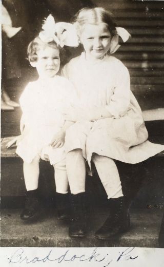 1918 Vtg Photo Two Young School Girls Sisters From Braddock Pa