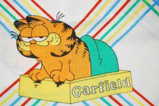 Vintage 1978 Garfield Twin Flat Bed Sheet Sleeping Cat Red Yellow GreenÂ EUC 3