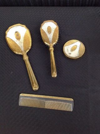 Vintage Four Piece Ornate Dresser Vanity Set Hand Mirror Brush Comb Nr