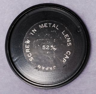 Vintage 52mm Metal Screw In Front Lens Cap - Pre - Owned