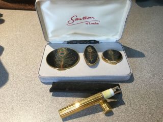 Vintage Stratton England Peacock Feather Compact Gift Set,  Pill Box,  Lipstick,