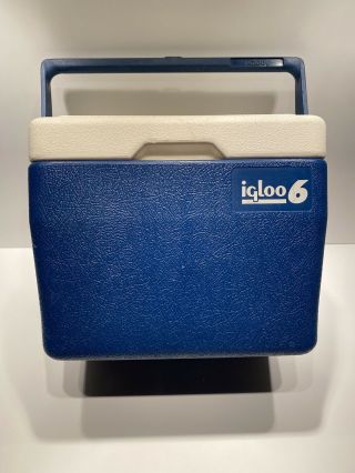 Igloo 6 Lunch Cooler Blue & White Vintage 1989 Hard Plastic Handle Lock Lid
