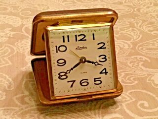 Vintage Linden Travel Alarm Clock Wind Up Brown Case Made In Korea Glow