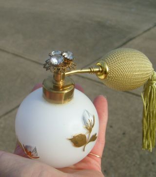 Irice Hand - Painted Cased Satin Glass Jewel - Top Perfume Atomizer Bottle Bulb