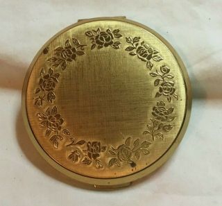 Vintage Stratton Ladies Compact Made In England Gold Tone Engraved Roses