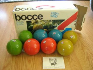 Vintage Sportcraft Bocce 8 Lacquered Wood Balls Lawn Bowling Game Made In Italy