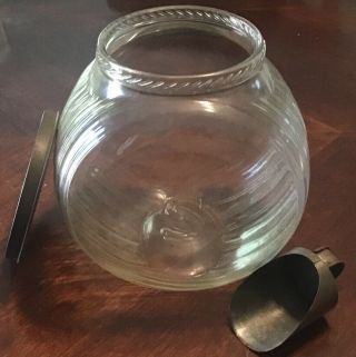 Vintage Hoosier Ribbed Glass Sugar Canister Jar With Scoop Triple Skip Design