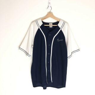 Vintage Nike Sportswear 90s Two - Tone Swoosh Baseball Jersey Size Large