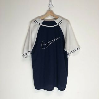 Vintage Nike Sportswear 90s Two - Tone Swoosh Baseball Jersey Size Large 2