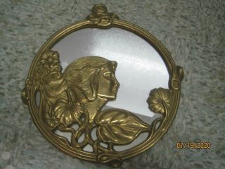 Vintage Brass Wall Mount Vanity Mirror Art Nouveau Woman 