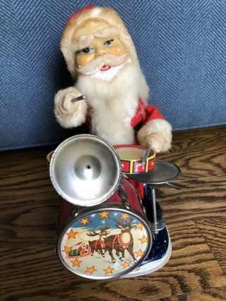 Alps Vintage Santa Claus Drummer Tin Battery Op Toy Loose