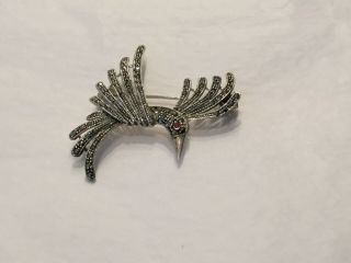 Vintage Cw Sterling And Marcasite Bird In Flight Brooch 1 7/8”