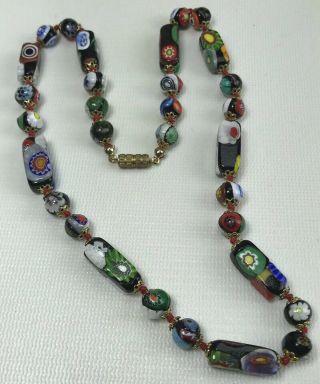 Vintage Italian Venetian Murano Glass Beads Millifiore Necklace - 20 " Long