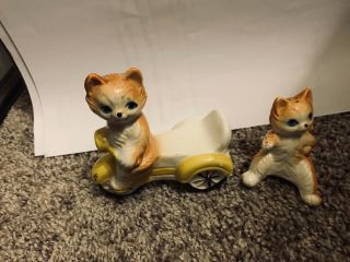Vintage Porcelain Salt & Pepper Shakers Made In Japan “cats Riding A Trike” 3