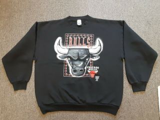 Vtg 90s Logo 7 Nba Chicago Bulls Crewneck Sweatshirt Shirt Black X - Large Xl Usa