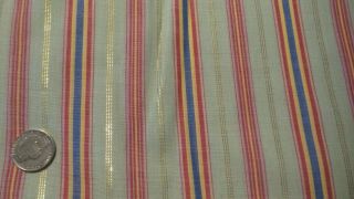 Vintage Cotton Blend Fabric Green,  Red,  Yellow,  Blue,  Gold Stripe 1 Yd/44 " Wide