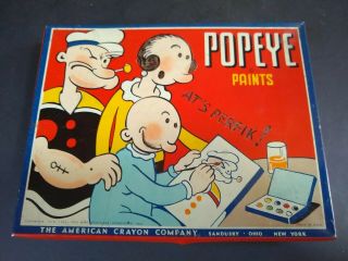 Vintage Tin Litho Popeye Paints Set The American Crayon Company 1949 Kresge Guc