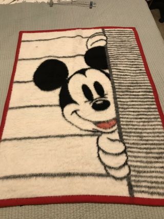Vtg 1984 Walt Disney Co Mickey Mouse Baby Blanket (acrylic Velours) 38” X 29”