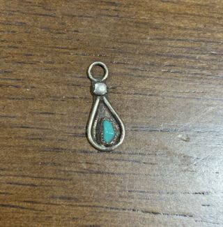 Vintage Sterling Silver Native American Petite Point Turquoise Pendant