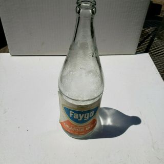Vintage Faygo Soda Bottle Orange Soda Paper Label 32oz 1962 Anchor Hocking