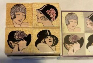 Fancy Hats Hero Arts Quatros Rubber Stamp Lot Wood Base Women In Vtg Retro Hats 2