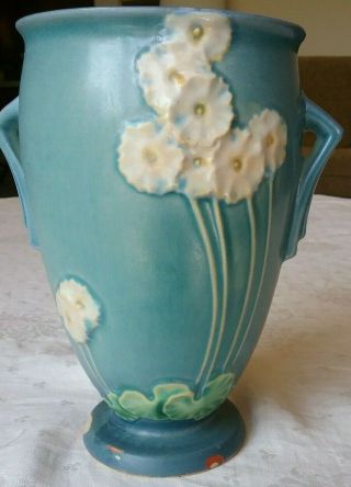 Vintage Roseville Pottery 762 - 7 " Primrose " Blue Vase L4