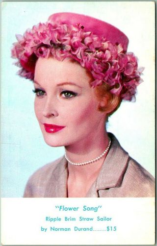 Vintage 1959 Chrome Advertising Postcard " Flower Song Hat " By Norman Durand