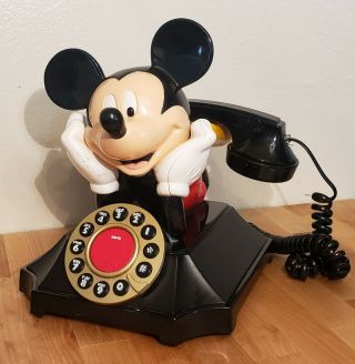 Vtg Mickey Mouse Desk Phone Touchtone Push Button Telemania Segan Demo Mode Good