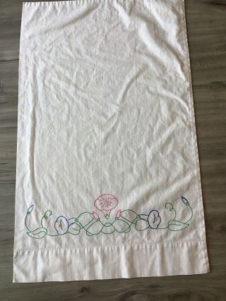 Vintage White Cotton Pillowcases Embroidered Pink & Blue Flowers 2