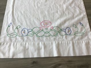 Vintage White Cotton Pillowcases Embroidered Pink & Blue Flowers 3