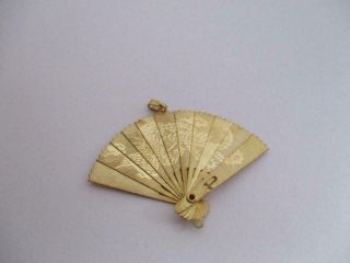 Vintage Gold Asian Fan Necklace Charm Pendant Crane Floral Sunrise Design Dragon