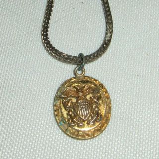 Vintage U.  S.  Military Oval Brass Pendant W/An Eagle & Gold Tone Chain 2
