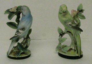 Vintage 2 Ucagco Ceramic Japan Paroquet Parakeet Bird Figurines