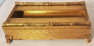 Vintage Hollywood Regency Gold Bamboo Footed Metal Tissue Box Cover Holder