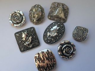 8 Vintage Silver Toned Scarf Clips (brooch)