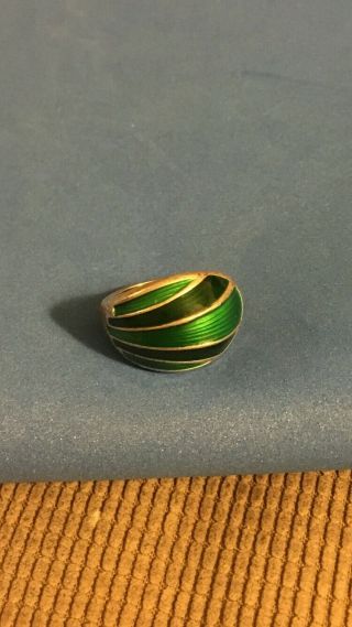 Vintage David Andersen Sterling Silver Green Enamel Ring