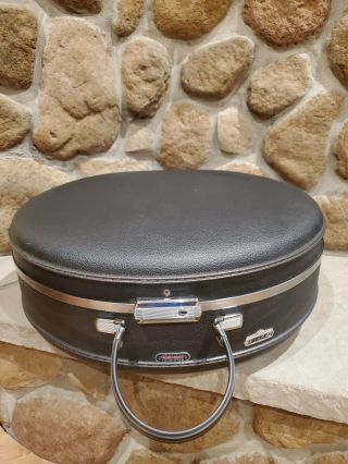 Vintage American Tourister Round Suitcase,  Grey Hard Train Travel Luggage W/keys