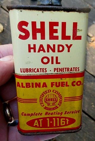 Vintage Shell Oil Lead Spout 4 Ounce Handy Oil Can Gun Oil Can W/ Label Add On