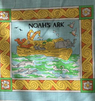 Noah’s Ark Book Fabric Panel Vintage Storybook To Make 10 Pages Blue Yellow Cut