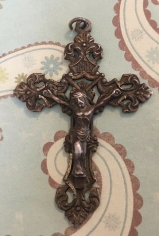 Rare Vintage Estate Antique Sterling Silver 925 Crucifix Pendant As29