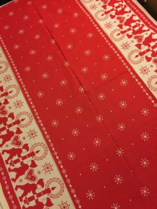Big Vintage Swedish Christmas Red Beige Tablecloth Elves Heart Candles Snowstars 2