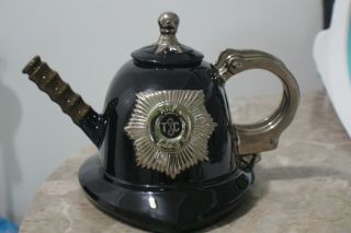 Vintage England Swineside Teapottery Black Policeman Helmet Teapot