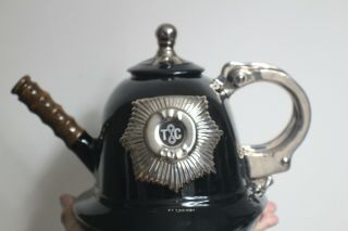 Vintage England Swineside Teapottery Black Policeman Helmet Teapot 2