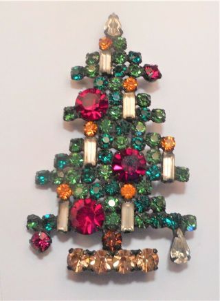 Vintage Signed Weiss Rhinestone Christmas Tree Pin Brooch