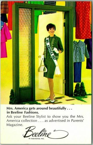 Vintage 1960s Beeline Fashions Advertising Postcard 1967 Mrs.  America - Illinois