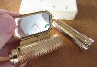 Vintage French Lipstick Tube Case w/mirror,  rhinestone jewels,  box 3